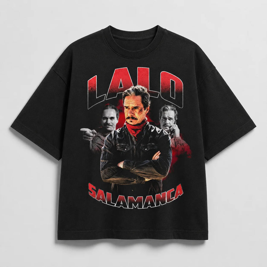 Polera oversize negra de Lalo Salamanca con estampado DTF