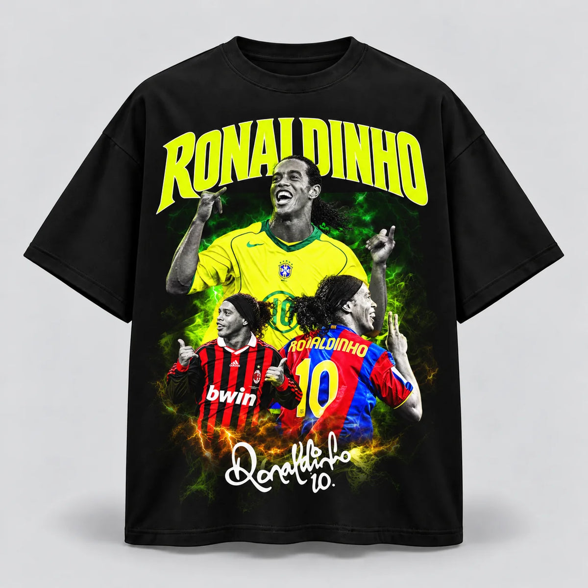 Polera oversize de Ronaldinho con diseño streetwear y estampado DTF